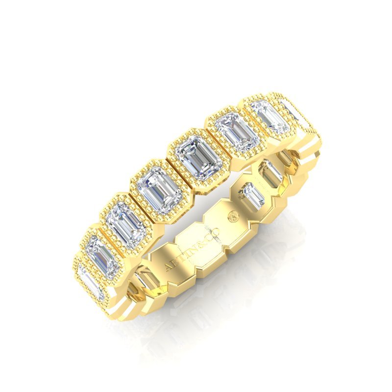14K Gold Emerald Cut Three Quarter Way Vertical Eternity Milgrain Bezel Set Lab Grown Diamond Wedding Band Ring Emerald Cut ABB-518.2-LGD  - Abtin & Co.