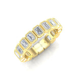 14K Gold Emerald Cut Three Quarter Way Vertical Eternity Milgrain Bezel Set Lab Grown Diamond Wedding Band Ring Emerald Cut ABB-518.2-LGD  - Abtin & Co.