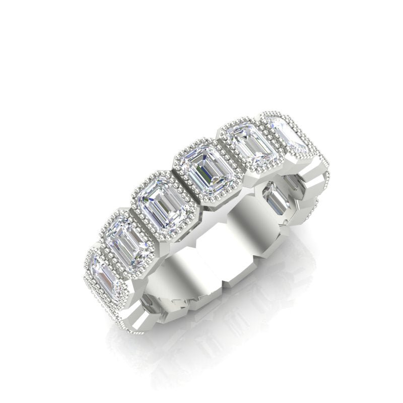 14K Gold Emerald Cut Three Quarter Way Vertical Eternity Milgrain Bezel Set Lab Grown Diamond Wedding Band Ring Emerald Cut ABB-519.2-LGD  - Abtin & Co.
