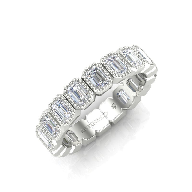 14K Gold Emerald Cut Three Quarter Way Vertical Eternity Milgrain Bezel Set Lab Grown Diamond Wedding Band Ring Emerald Cut ABB-518.2-LGD  - Abtin & Co.