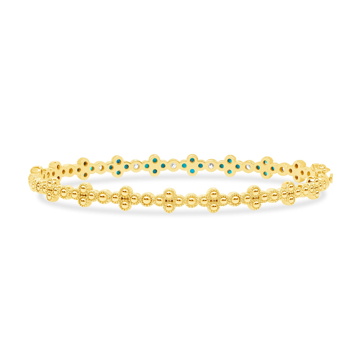 14K Gold Emerald & Diamond Clover Bangle Bangle   - Abtin & Co.