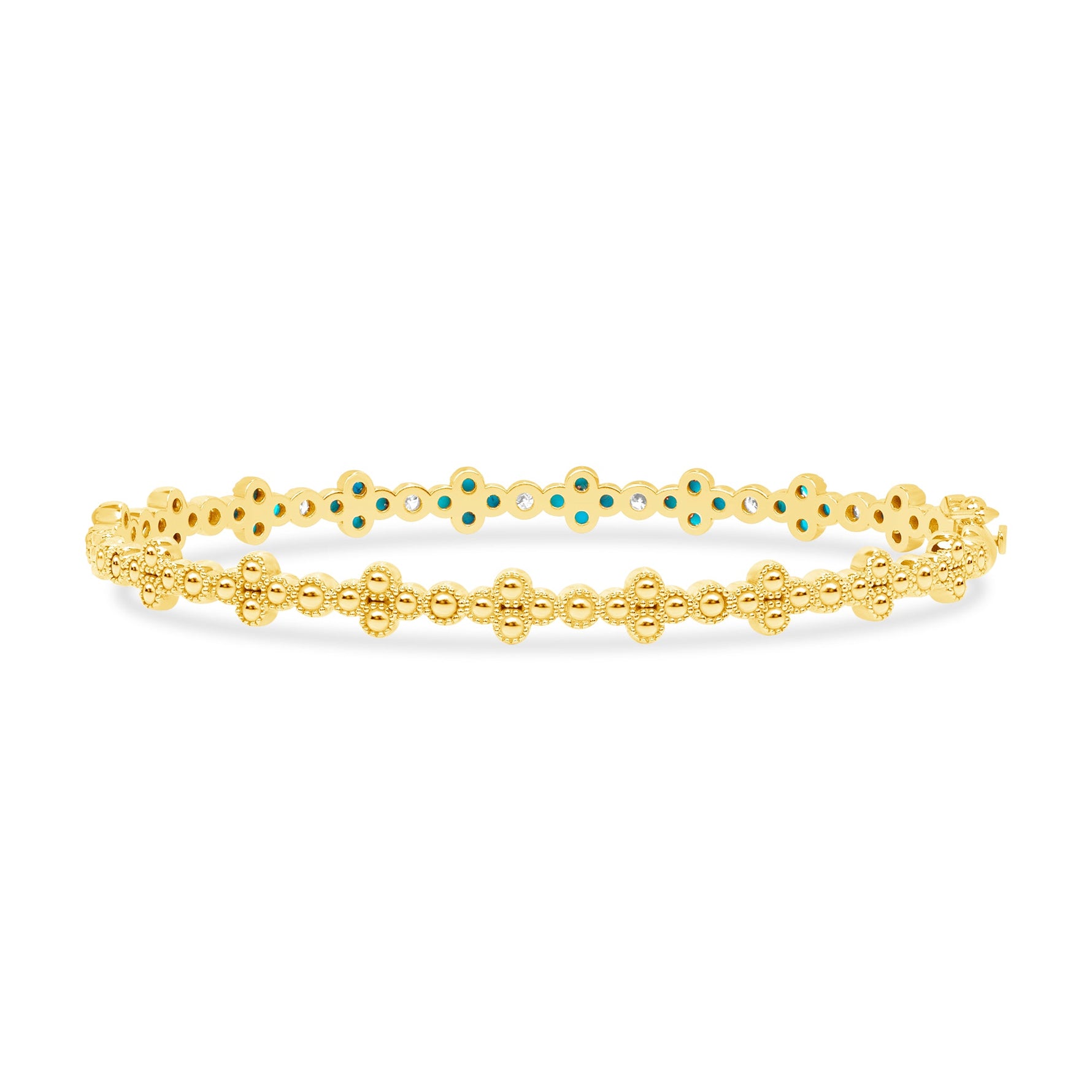 14K Gold Emerald & Diamond Clover Bangle Bangle   - Abtin & Co.