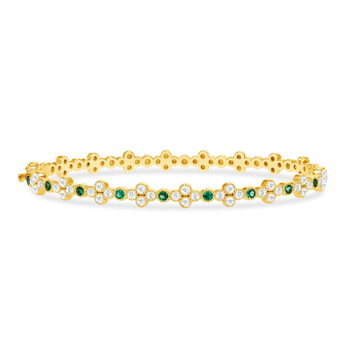 14K Gold Emerald & Diamond Clover Bangle Bangle   - Abtin & Co.