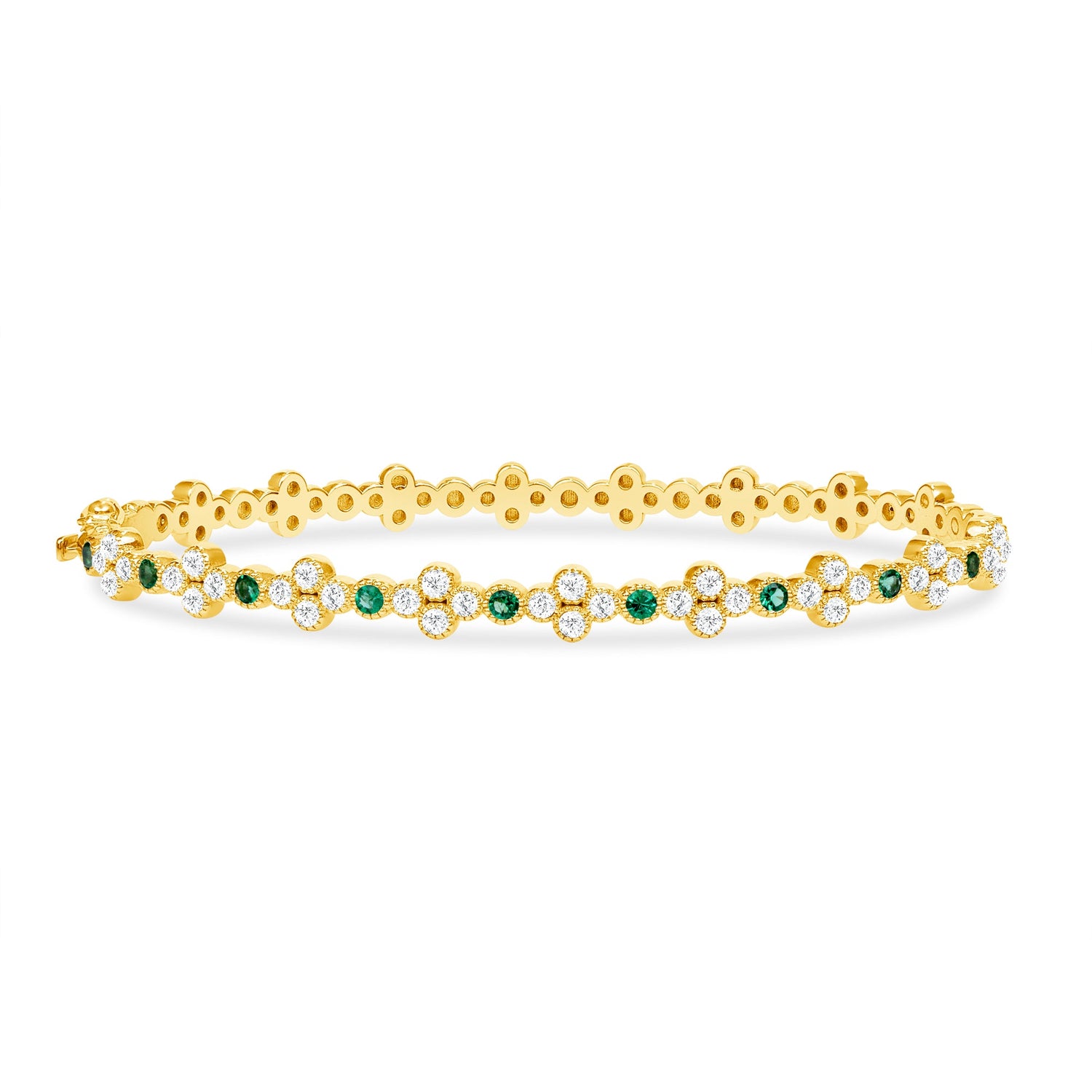 14K Gold Emerald & Diamond Clover Bangle Bangle   - Abtin & Co.