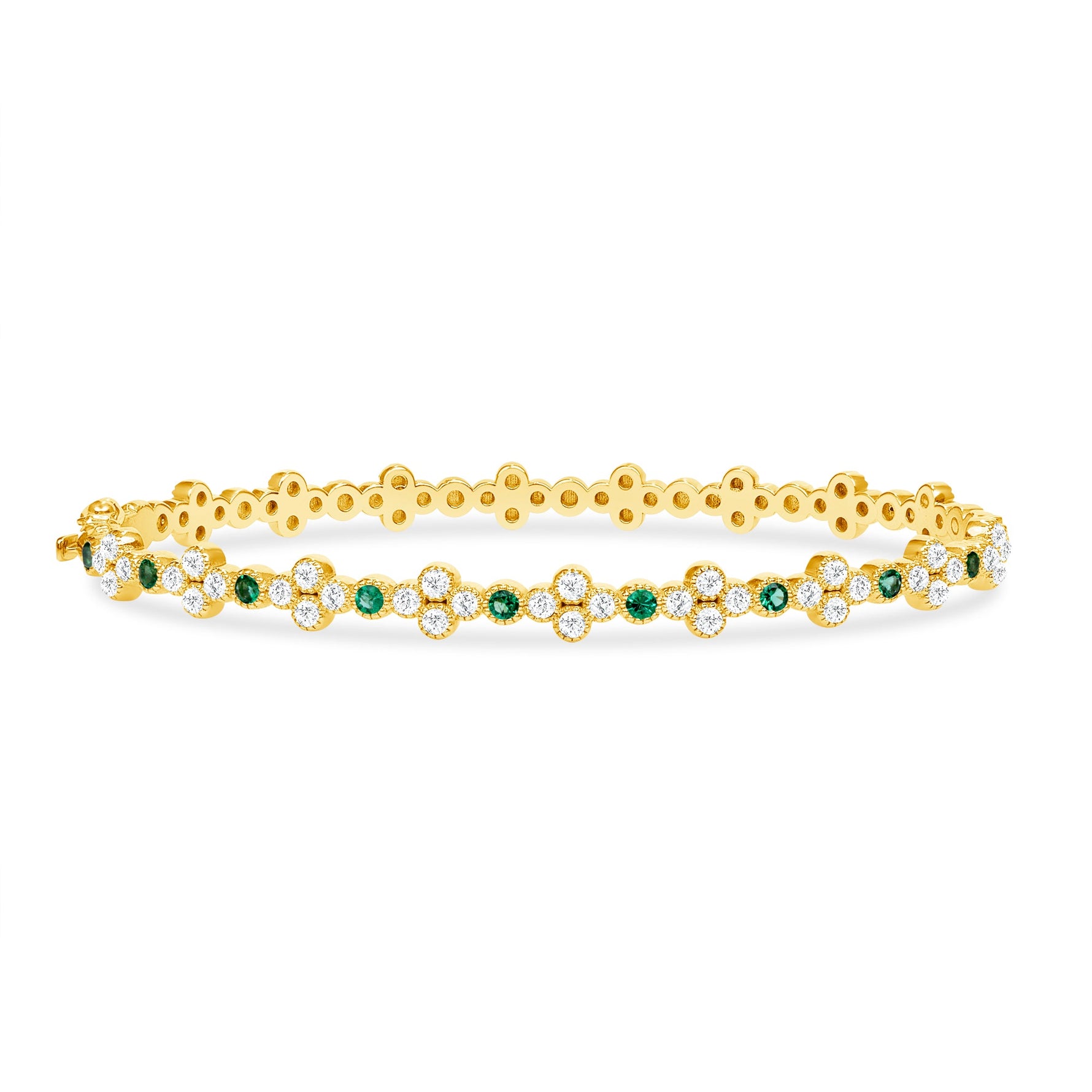 14K Gold Emerald & Diamond Clover Bangle Bangle   - Abtin & Co.
