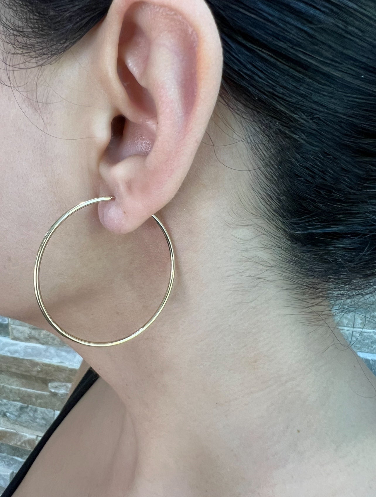 14K Gold Endless Large Tube Hoop earrings Earring ABGE-100.3-1.5-G  - Abtin & Co.