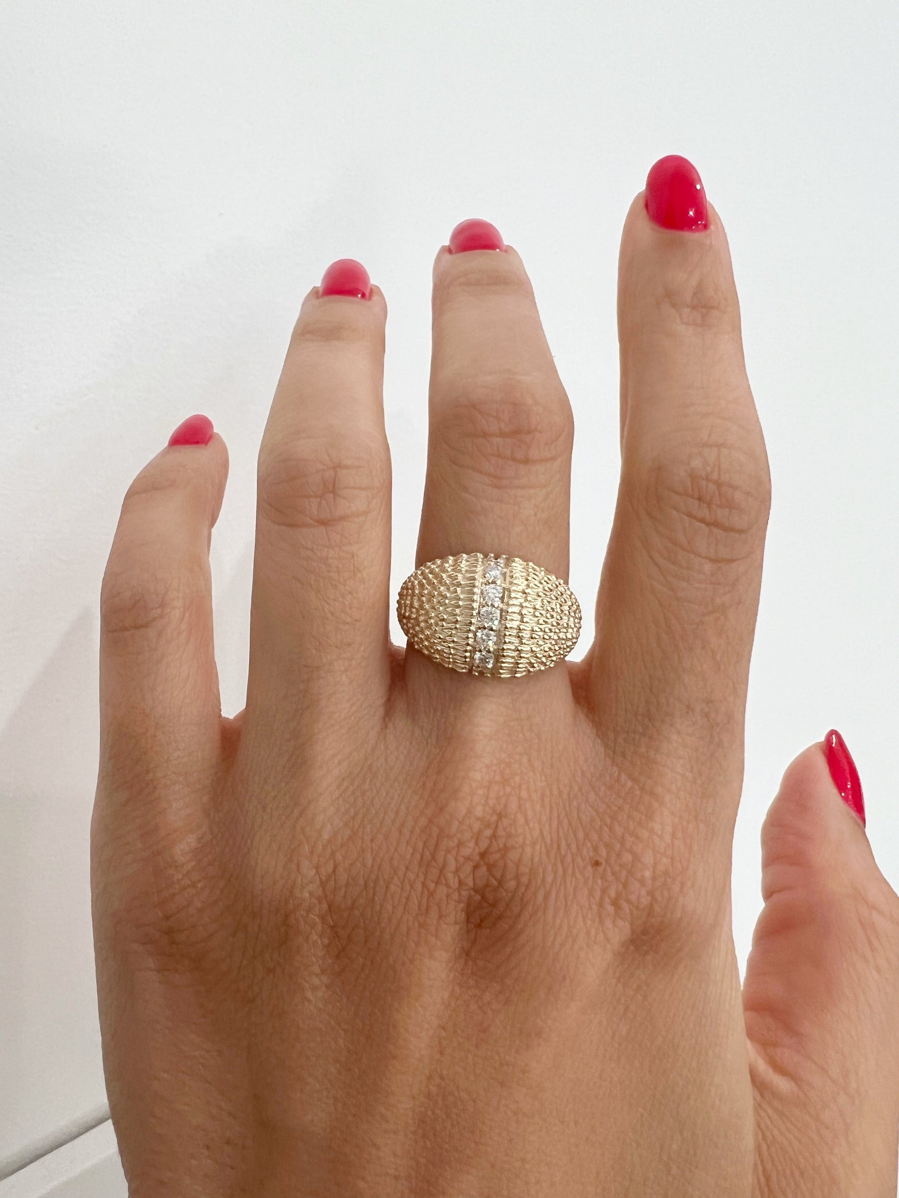 14K Gold Fancy Dome Diamond Ring Band Ring ABB-620.3-D-1  - Abtin & Co.