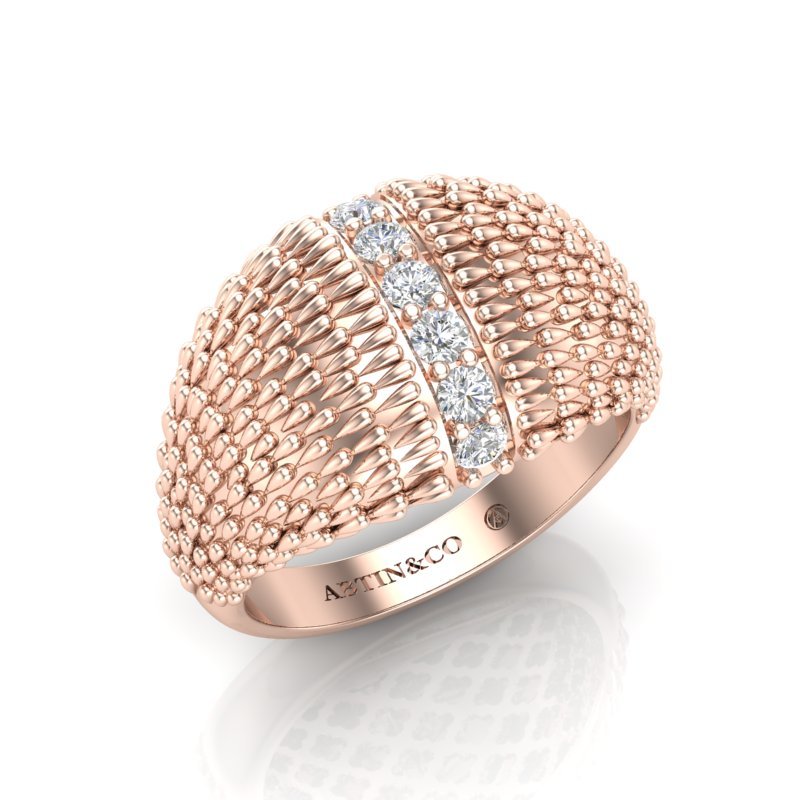 14K Gold Fancy Dome Diamond Ring Band Ring ABB-620.3-D-3  - Abtin & Co.