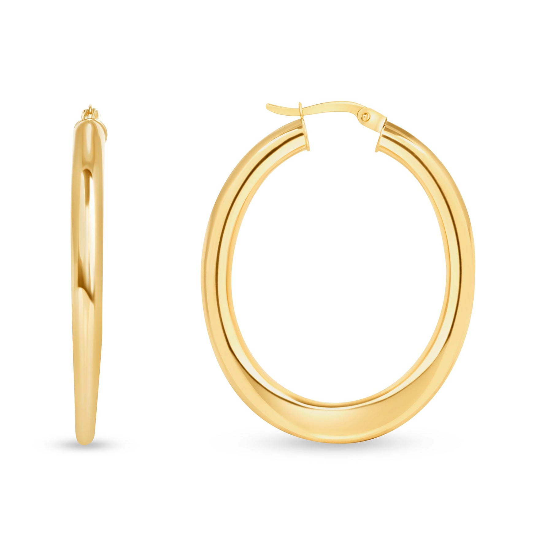 14K Gold Flat Bottom Oval Hoop Earrings Earring ABGE-118-G  - Abtin & Co.
