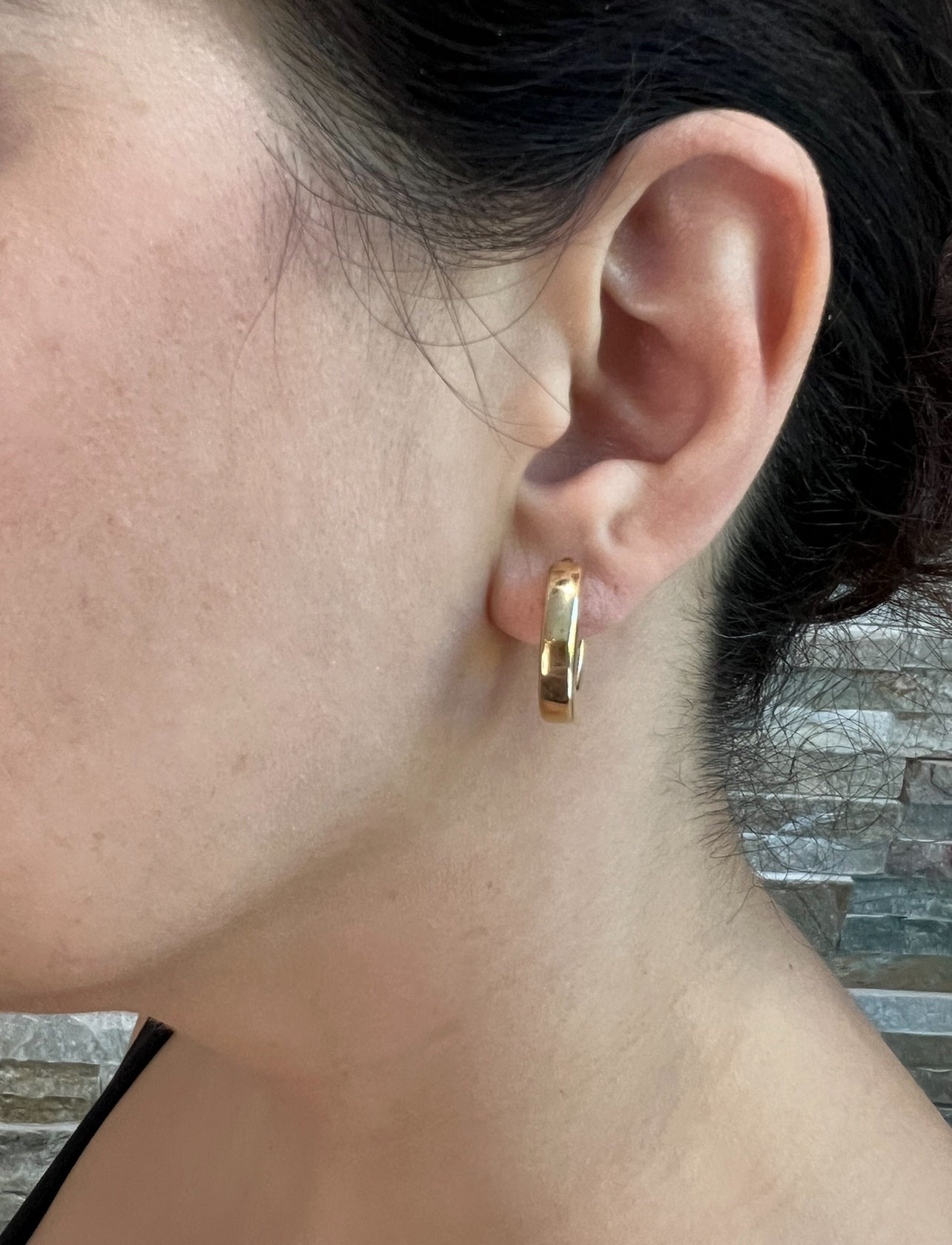 14K Gold Flat Huggie Earrings Earring ABGE-111-G  - Abtin & Co.