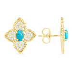 14K Gold Floral Turquoise and Diamond Pave Set Studs Earrings Earring ABE-173R-TQD-2  - Abtin & Co.