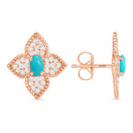 14K Gold Floral Turquoise and Diamond Pave Set Studs Earrings Earring ABE-173R-TQD-3  - Abtin & Co.