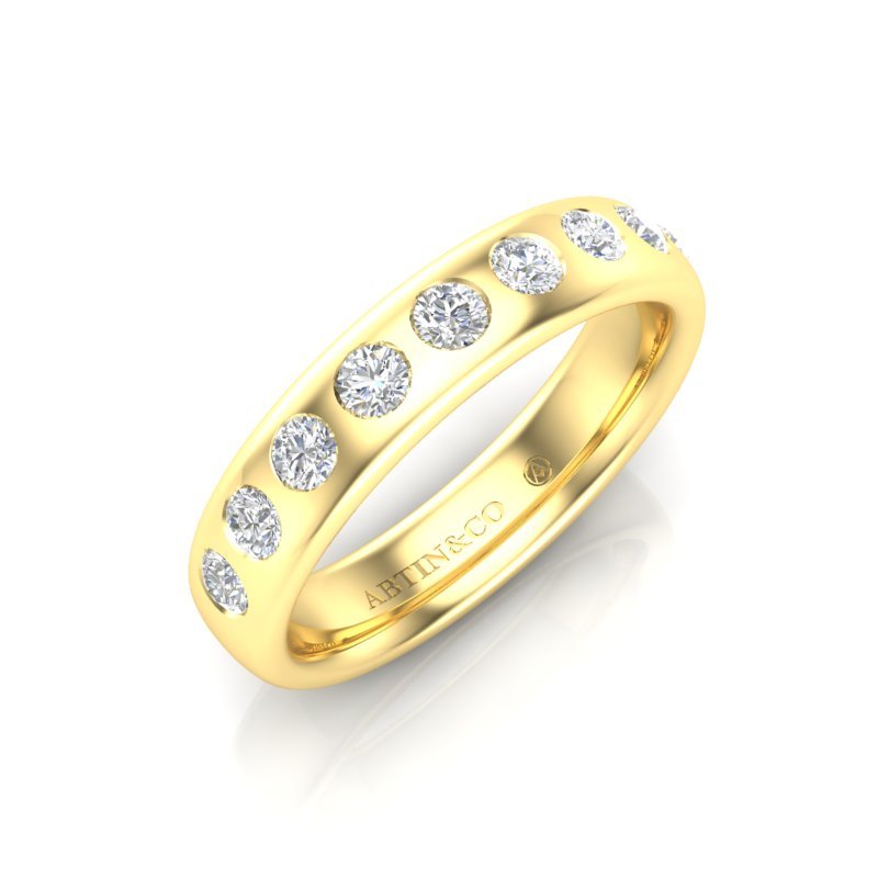 14K Gold Flush Set Bezel Diamond Wedding Band Stacking Ring Ring ABB-623.2-D-1  - Abtin & Co.