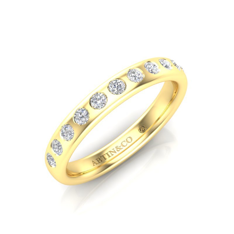 14K Gold Flush Set Bezel Halfway Diamond Wedding Band Stacking Ring Ring ABB-623/1  - Abtin & Co.