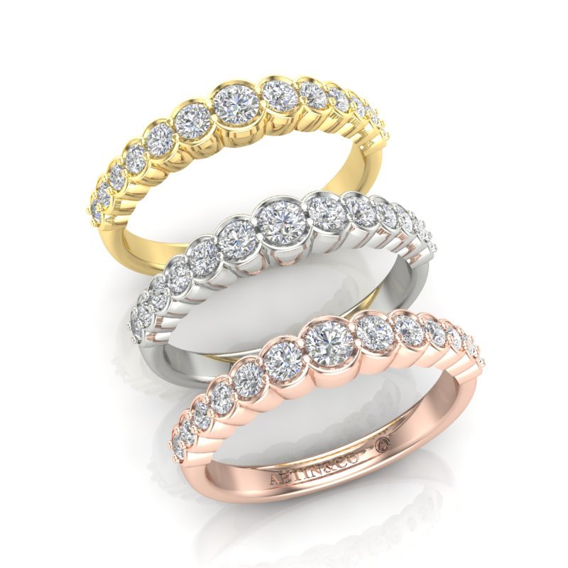 14K Gold Half-Bezel Diamond Ring Wedding Band Ring ABB-618-D  - Abtin & Co.
