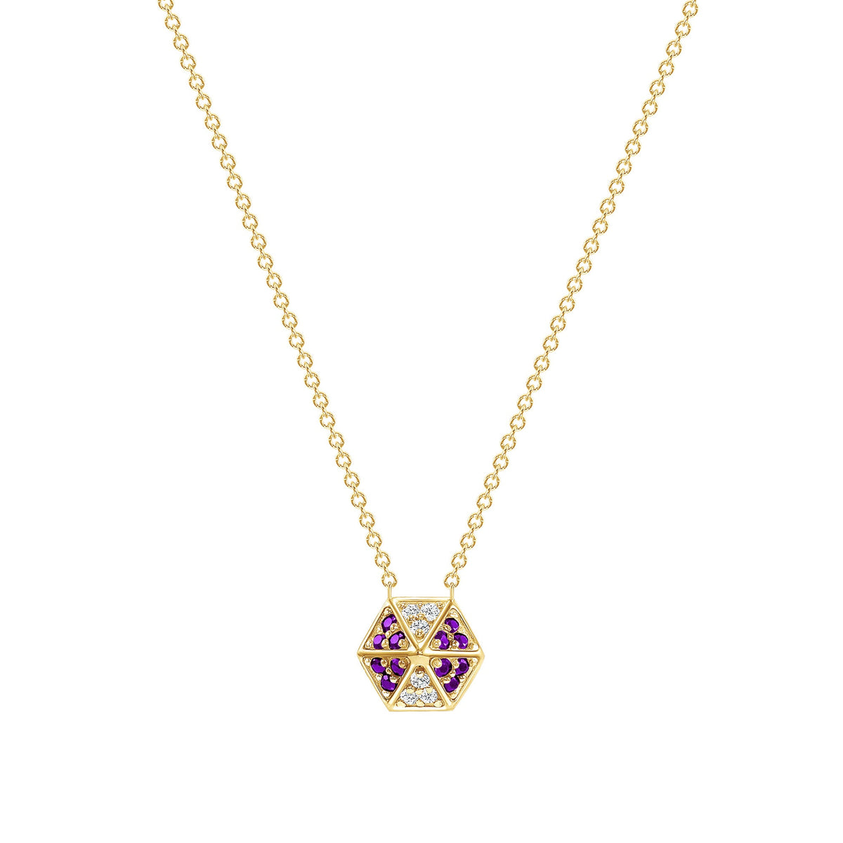 14k Gold Hexagon Diamond & Amethyst Necklace Pendant ABP-166V1Y-AMD  - Abtin & Co.