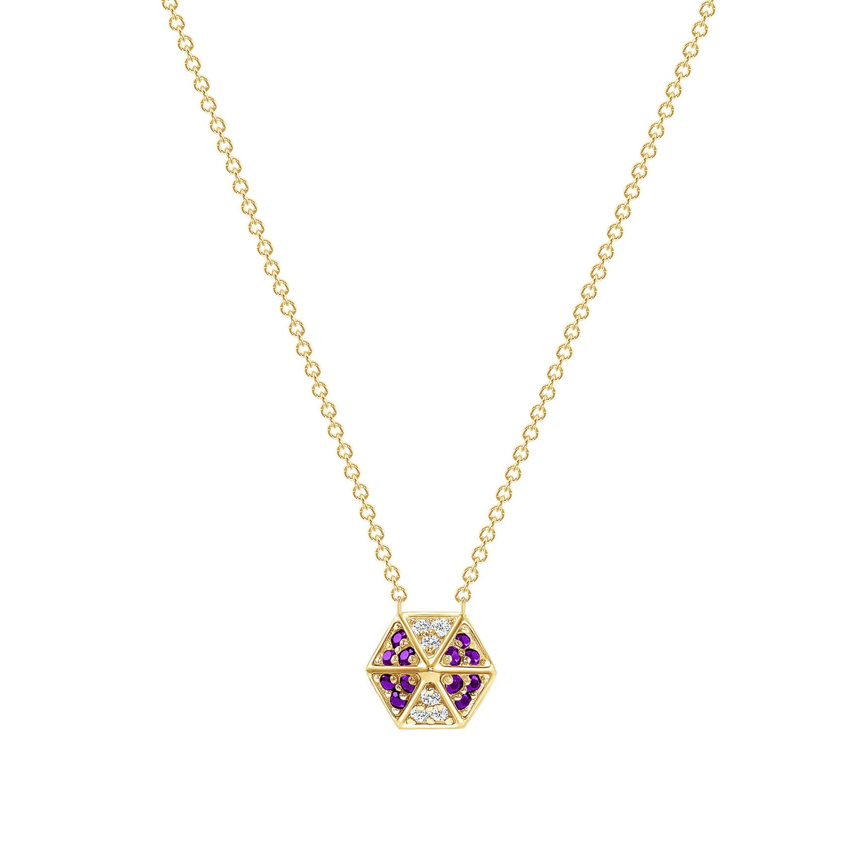 14k Gold Hexagon Diamond & Amethyst Necklace Pendant ABP-166V1Y-AMD  - Abtin & Co.