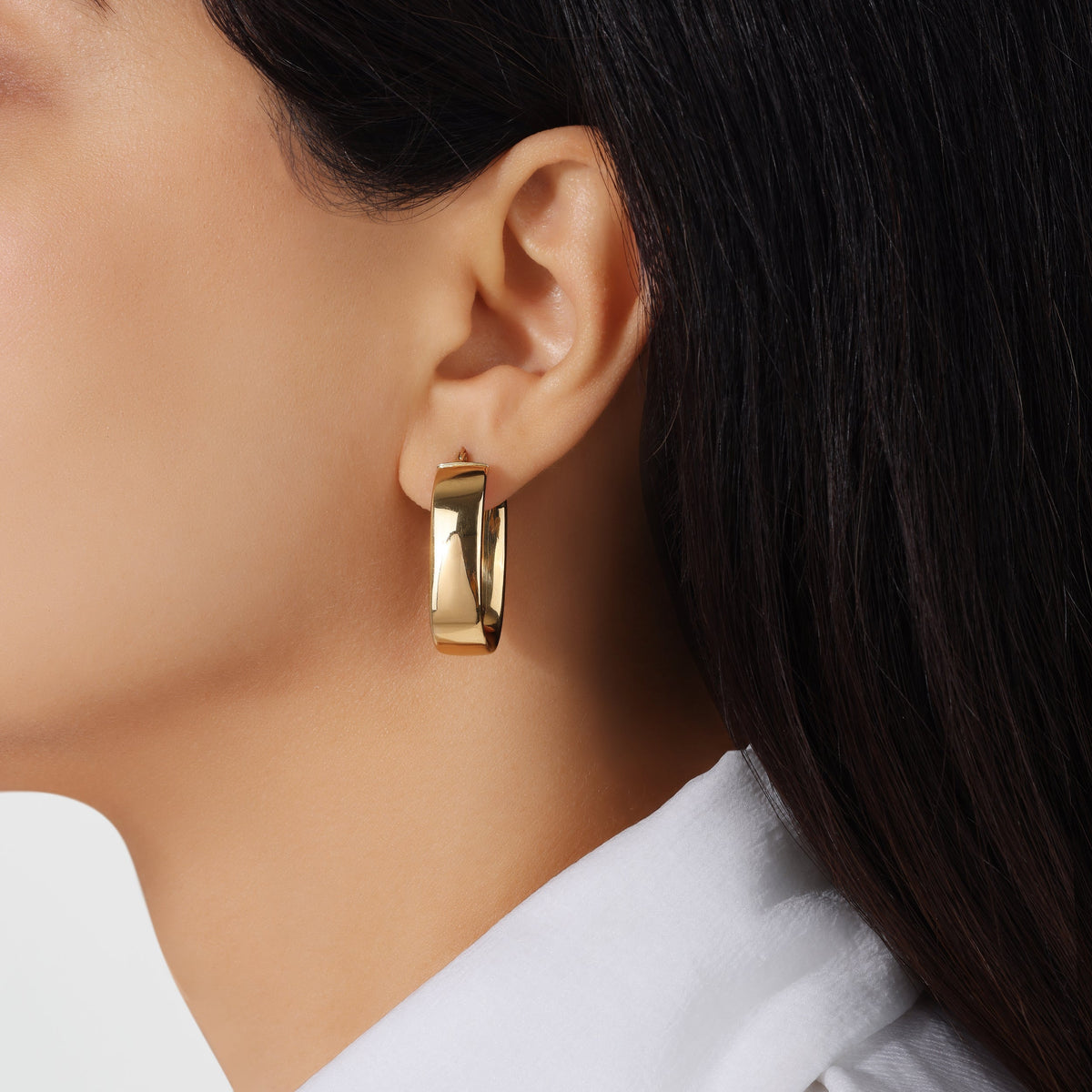 14K Gold High Polish Wide Hoop Earrings Earring ABGE-131-G  - Abtin & Co.