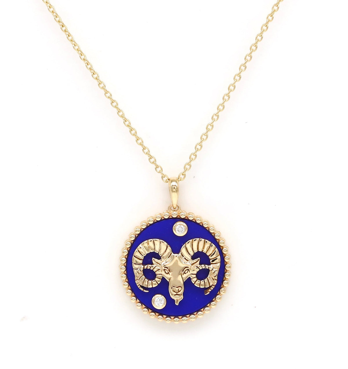 14K Gold Lapis & Diamond Aries Horoscope Medallion Medallion ALP-225Y-ARI.LP  - Abtin & Co.