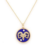 14K Gold Lapis & Diamond Aries Horoscope Medallion Medallion ALP-225Y-ARI.LP  - Abtin & Co.