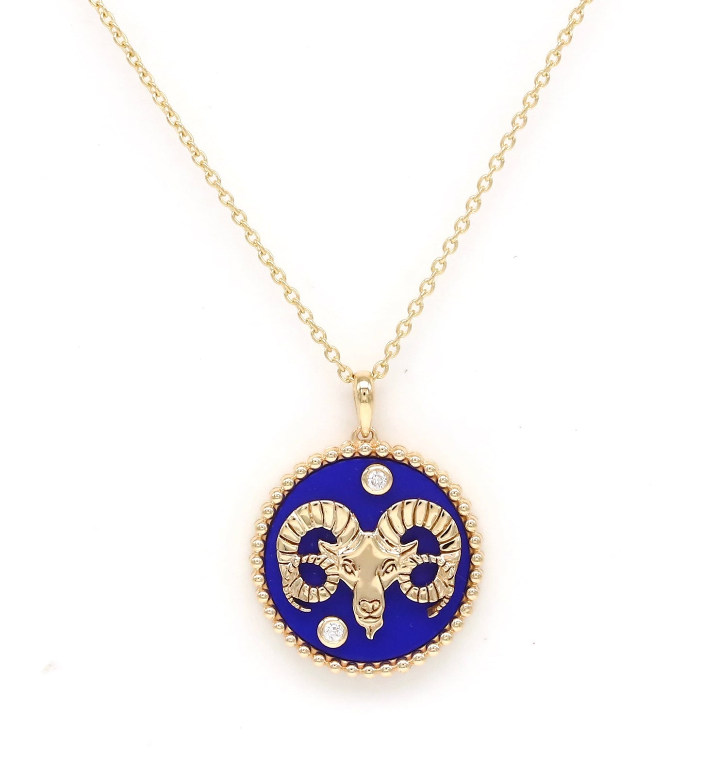 14K Gold Lapis & Diamond Aries Horoscope Medallion Medallion ALP-225Y-ARI.LP  - Abtin & Co.