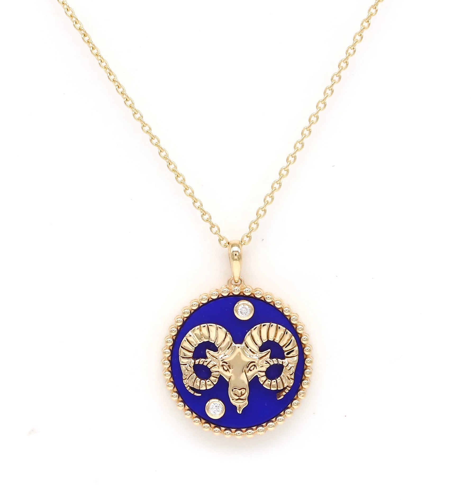 14K Gold Lapis & Diamond Aries Horoscope Medallion Medallion ALP-225Y-ARI.LP  - Abtin & Co.