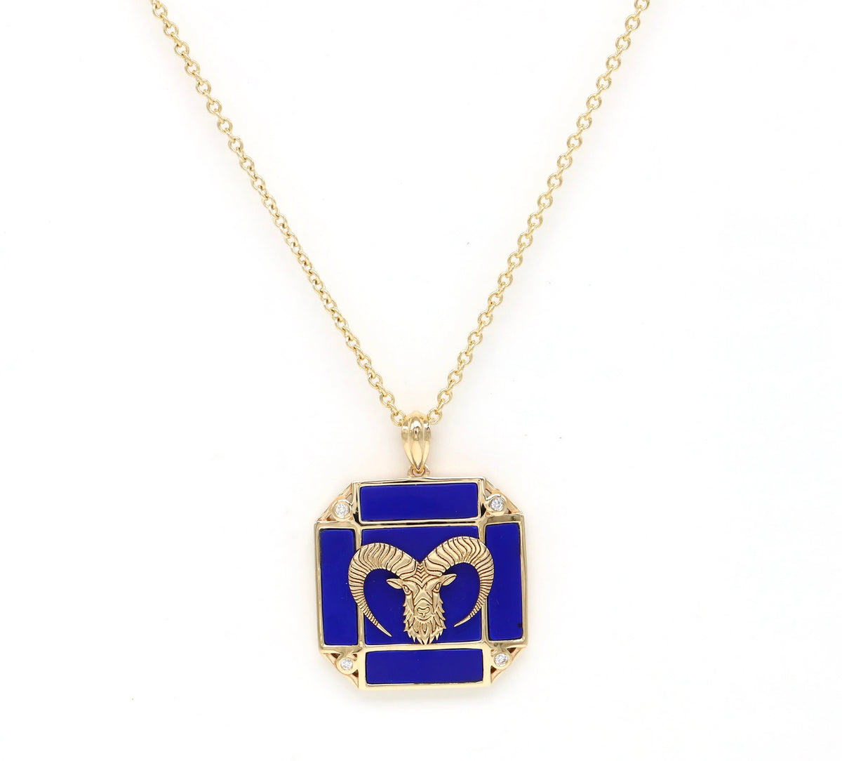 14K Gold Lapis & Diamond Aries Horoscope Square Pendant Necklace Pendant ALP-226Y-ARI.ON  - Abtin & Co.