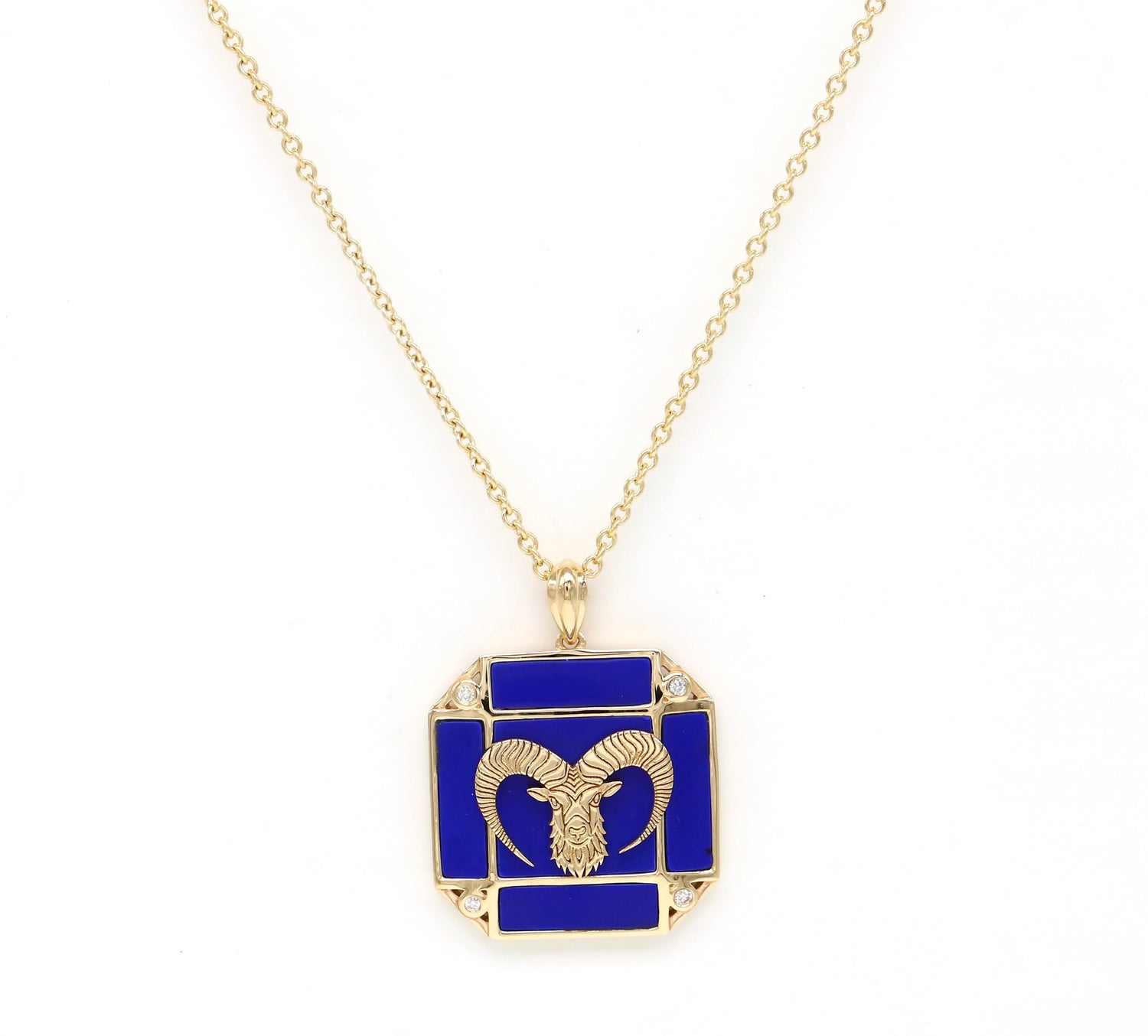 14K Gold Lapis & Diamond Aries Horoscope Square Pendant Necklace Pendant ALP-226Y-ARI.ON  - Abtin & Co.