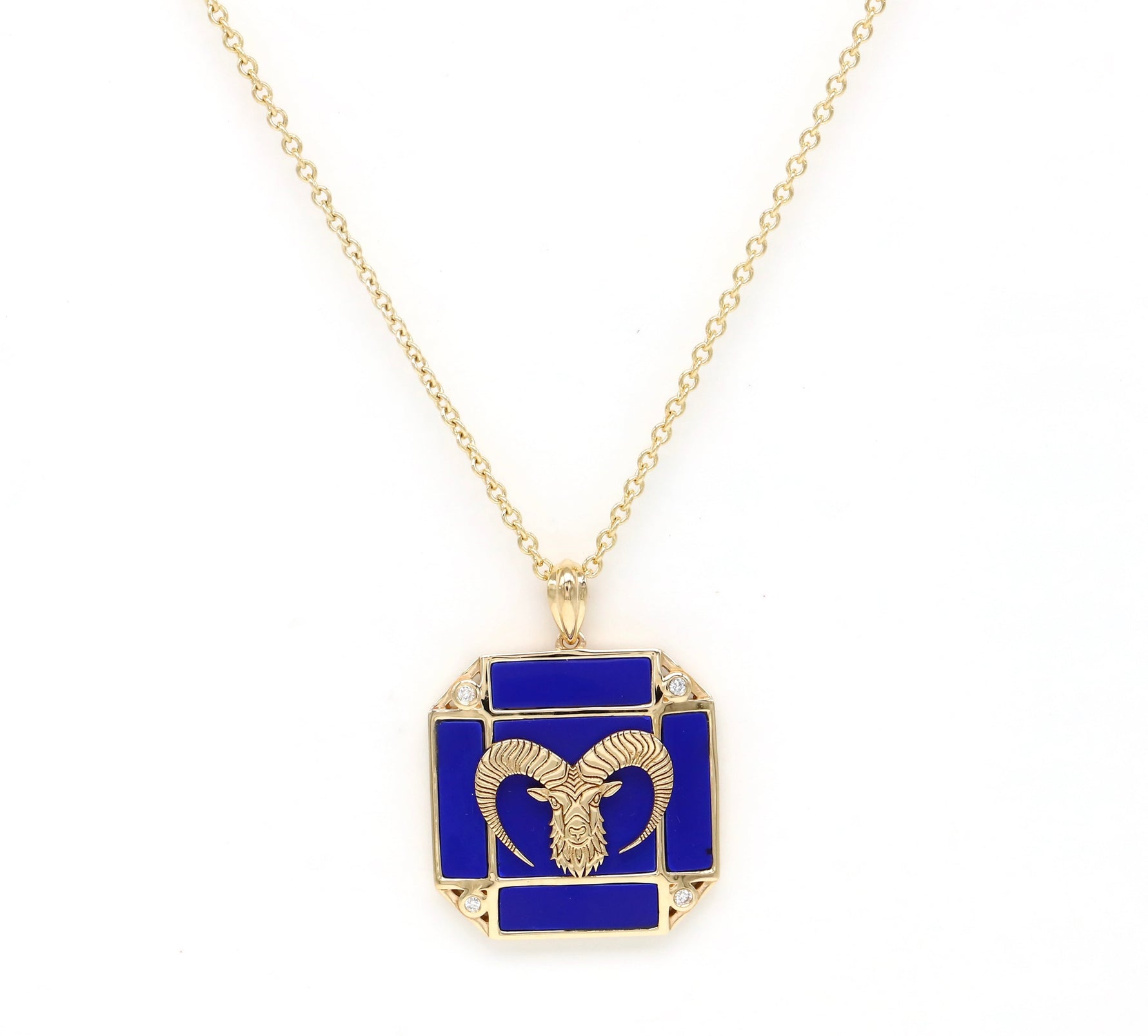 14K Gold Lapis & Diamond Aries Horoscope Square Pendant Necklace Pendant ALP-226Y-ARI.ON  - Abtin & Co.