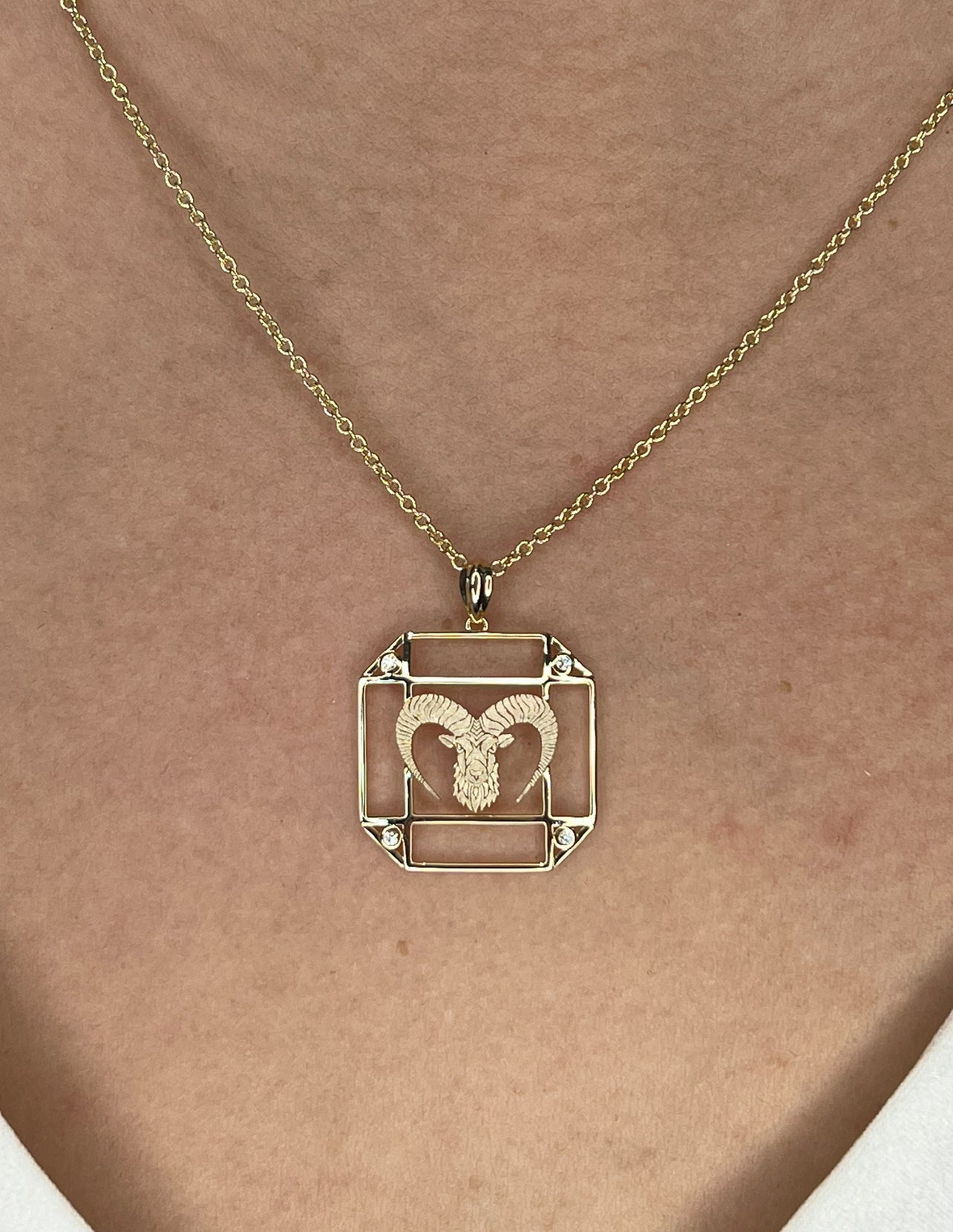 14K Gold Lapis & Diamond Aries Horoscope Square Pendant Necklace Pendant ALP-226Y-ARI.ON  - Abtin & Co.