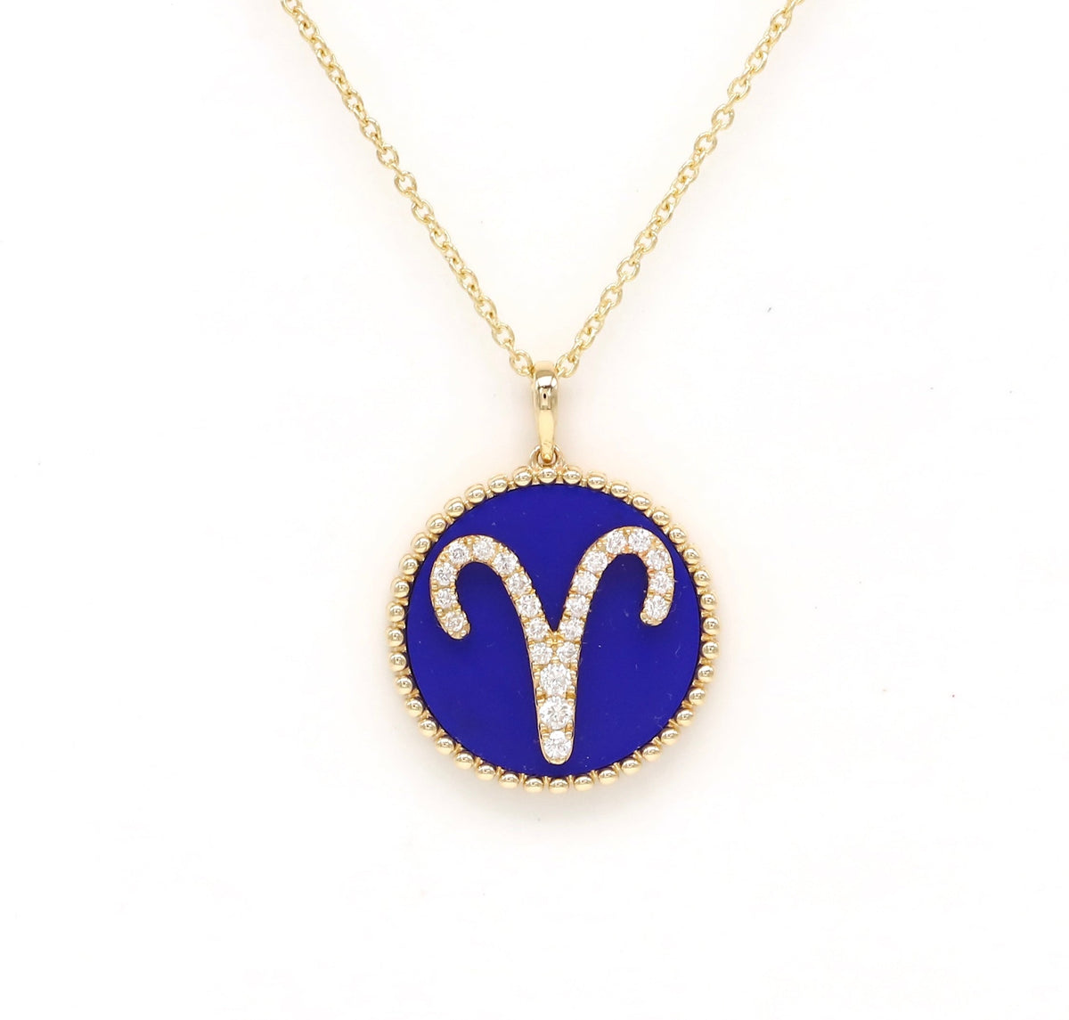 14K Gold Lapis & Diamond Aries Zodiac Medallion Medallion ALP-227Y-ARI.LP  - Abtin & Co.