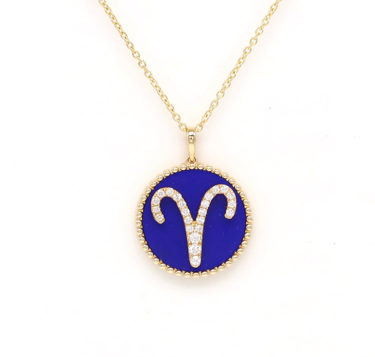 14K Gold Lapis & Diamond Aries Zodiac Medallion Medallion ALP-227Y-ARI.LP  - Abtin & Co.