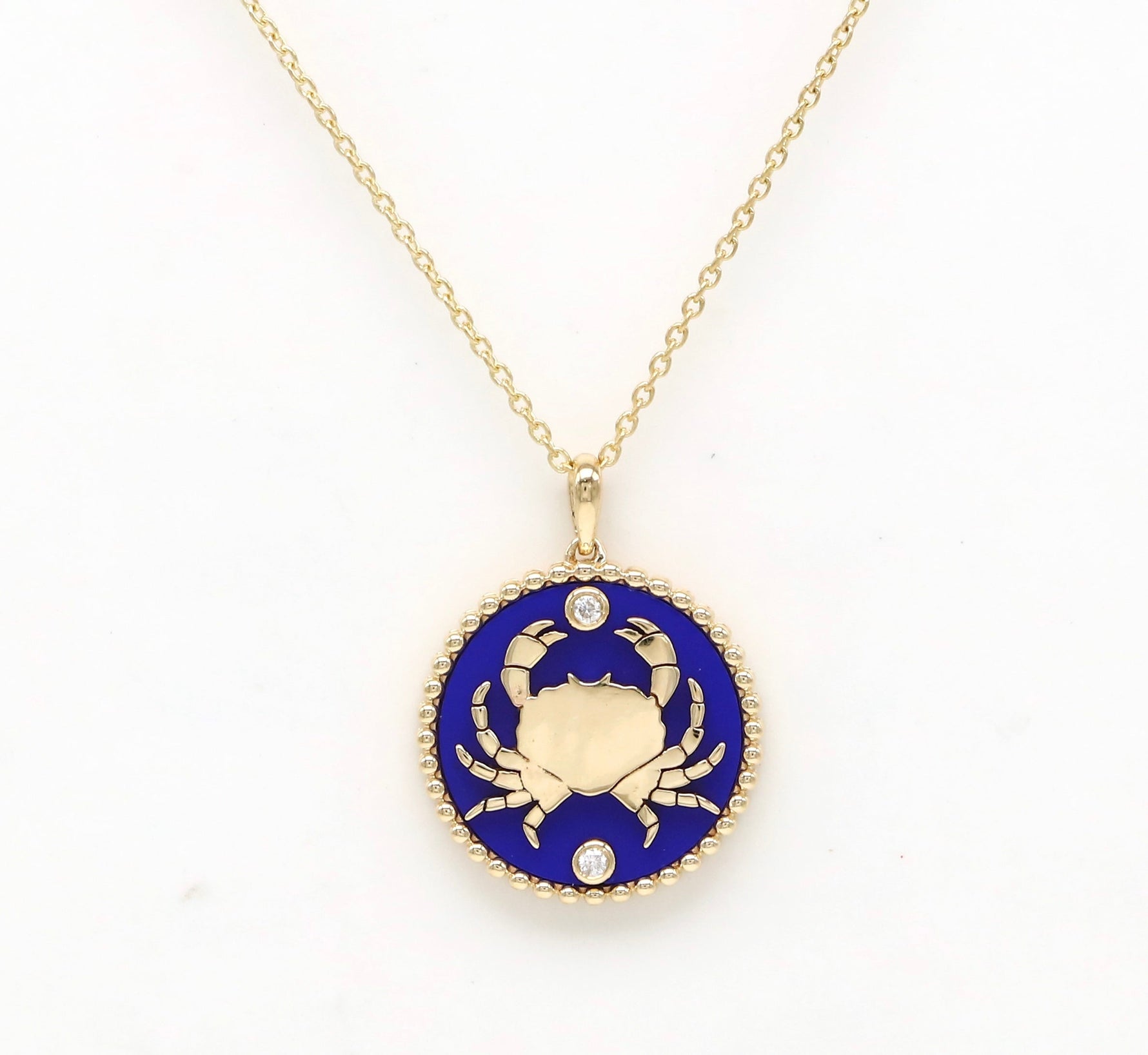 14K Gold Lapis & Diamond Cancer Horoscope Medallion Medallion ALP-225Y-CAN.LP  - Abtin & Co.