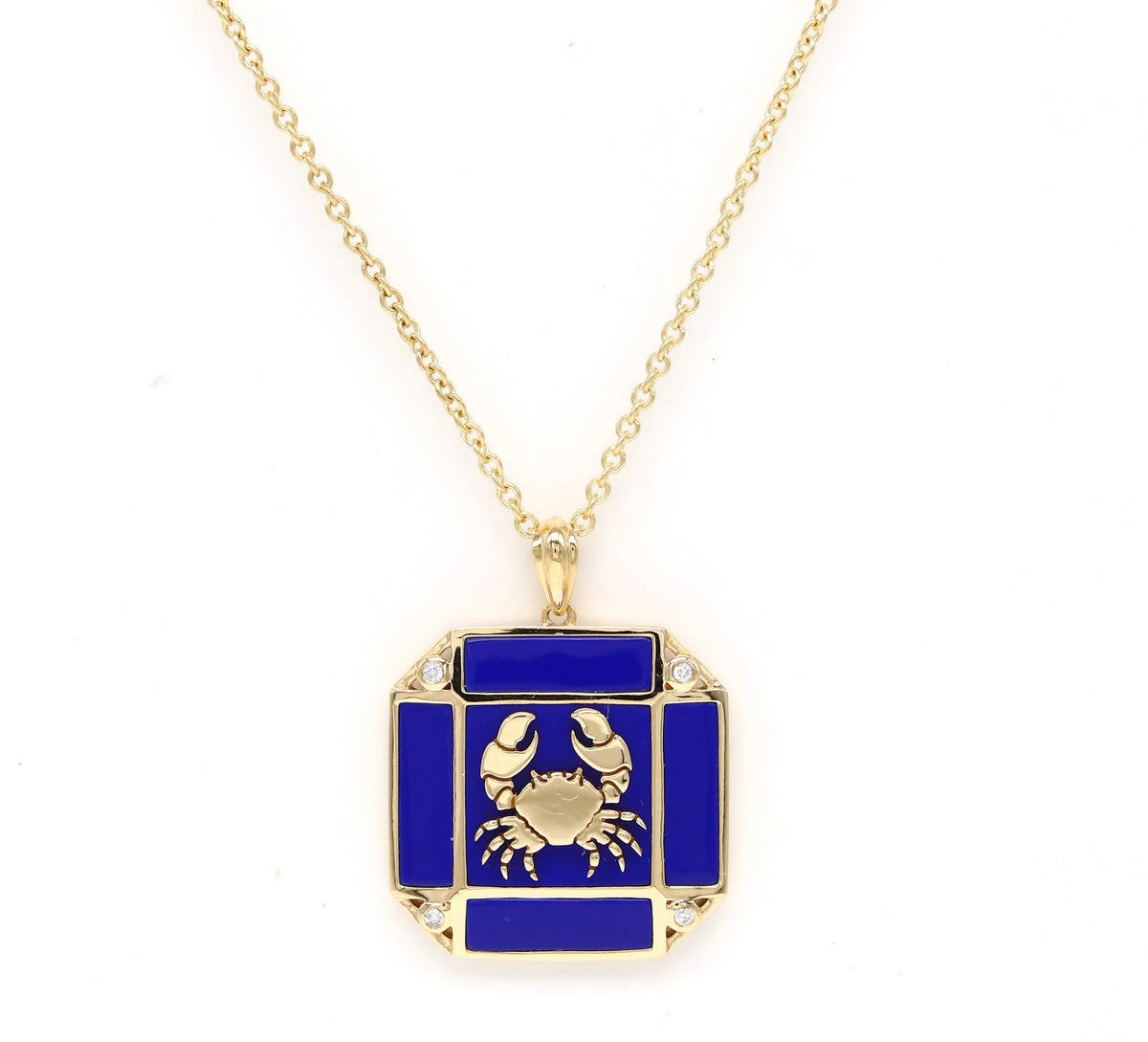 14K Gold Lapis & Diamond Cancer Horoscope Square Pendant Necklace Pendant ALP-226Y-CAN.LP  - Abtin & Co.