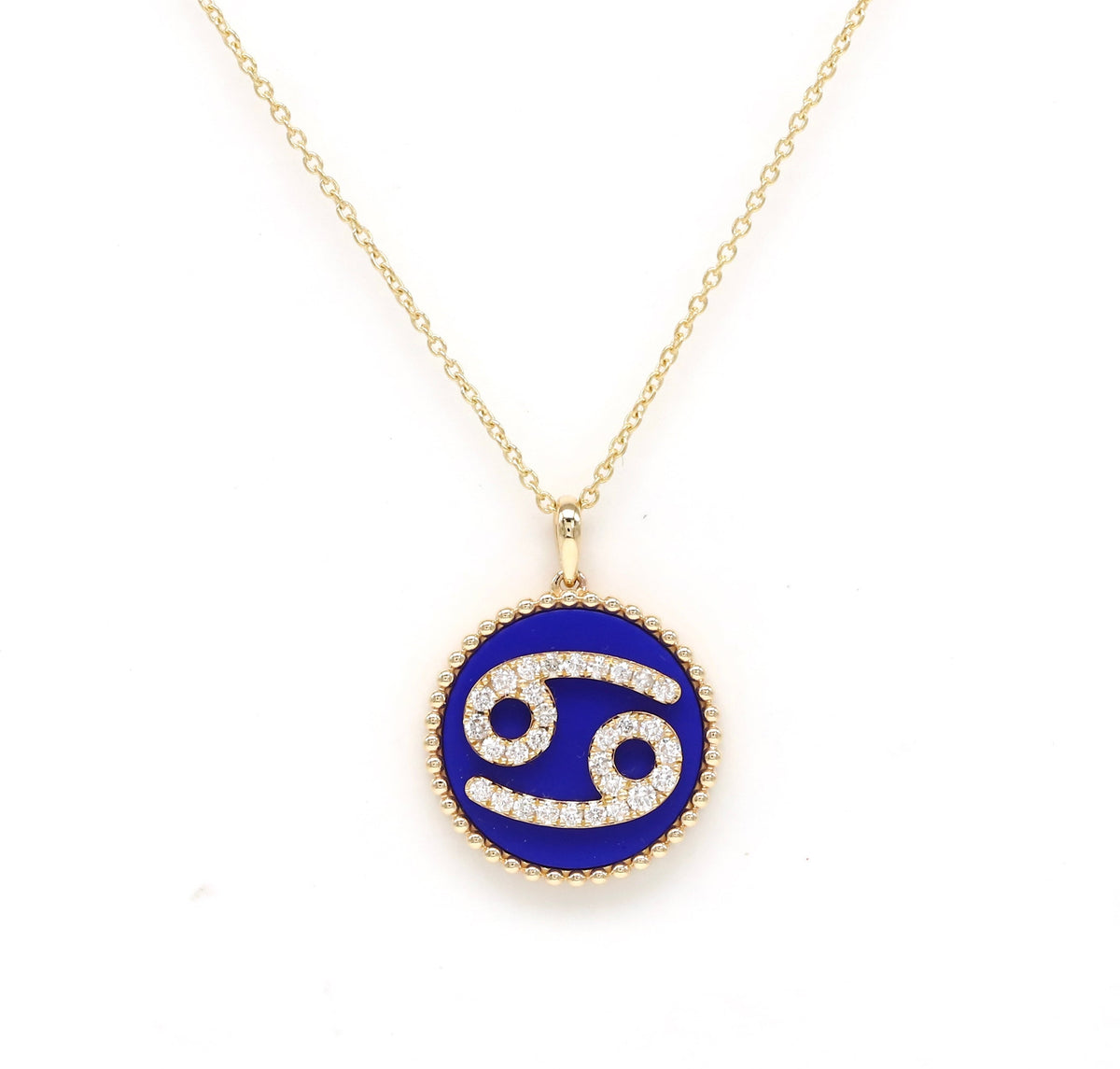 14K Gold Lapis & Diamond Cancer Zodiac Medallion Medallion ALP-227Y-CAN.LP  - Abtin & Co.