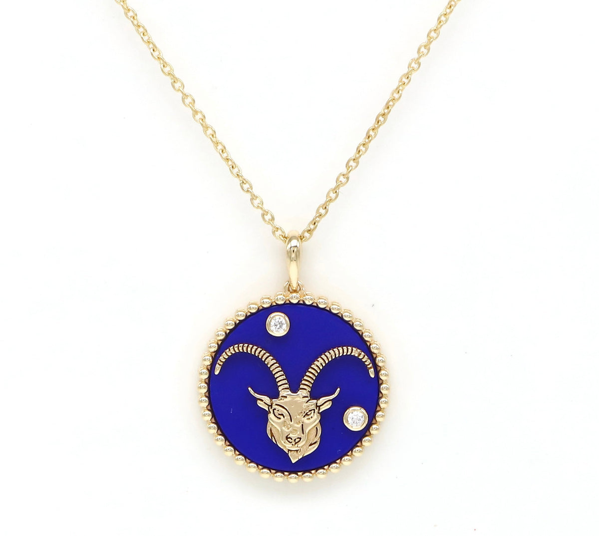 14K Gold Lapis & Diamond Capricorn Horoscope Medallion Medallion ALP-225Y-CAP.LP  - Abtin & Co.