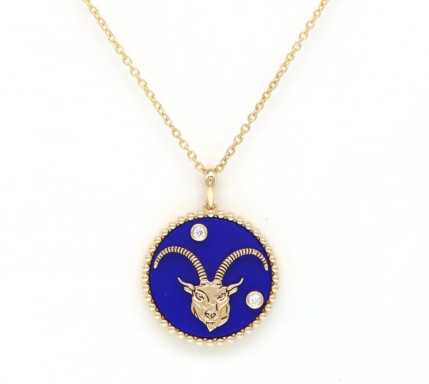 14K Gold Lapis & Diamond Capricorn Horoscope Medallion Medallion ALP-225Y-CAP.LP  - Abtin & Co.