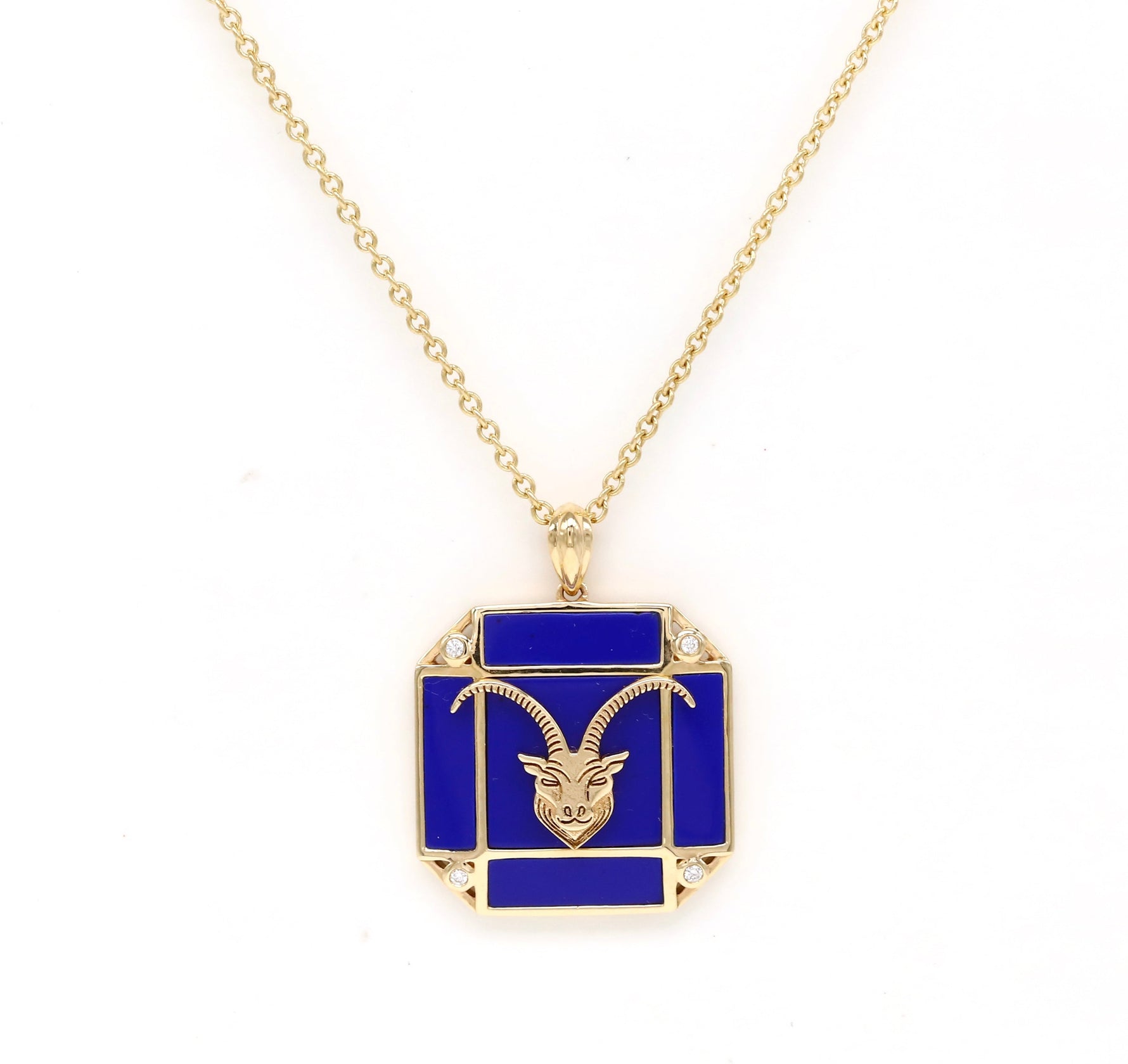 14K Gold Lapis & Diamond Capricorn Horoscope Square Pendant Necklace Pendant ALP-226Y-CAP.LP  - Abtin & Co.