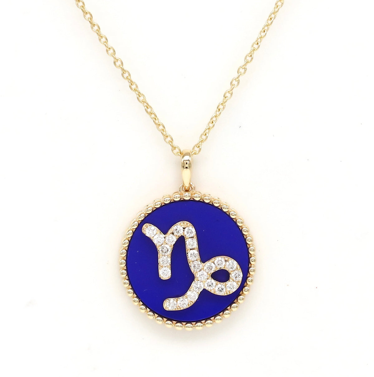 14K Gold Lapis & Diamond Capricorn Zodiac Medallion Medallion ALP-227Y-CAP.LP  - Abtin & Co.