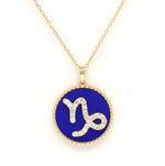 14K Gold Lapis & Diamond Capricorn Zodiac Medallion Medallion ALP-227Y-CAP.LP  - Abtin & Co.