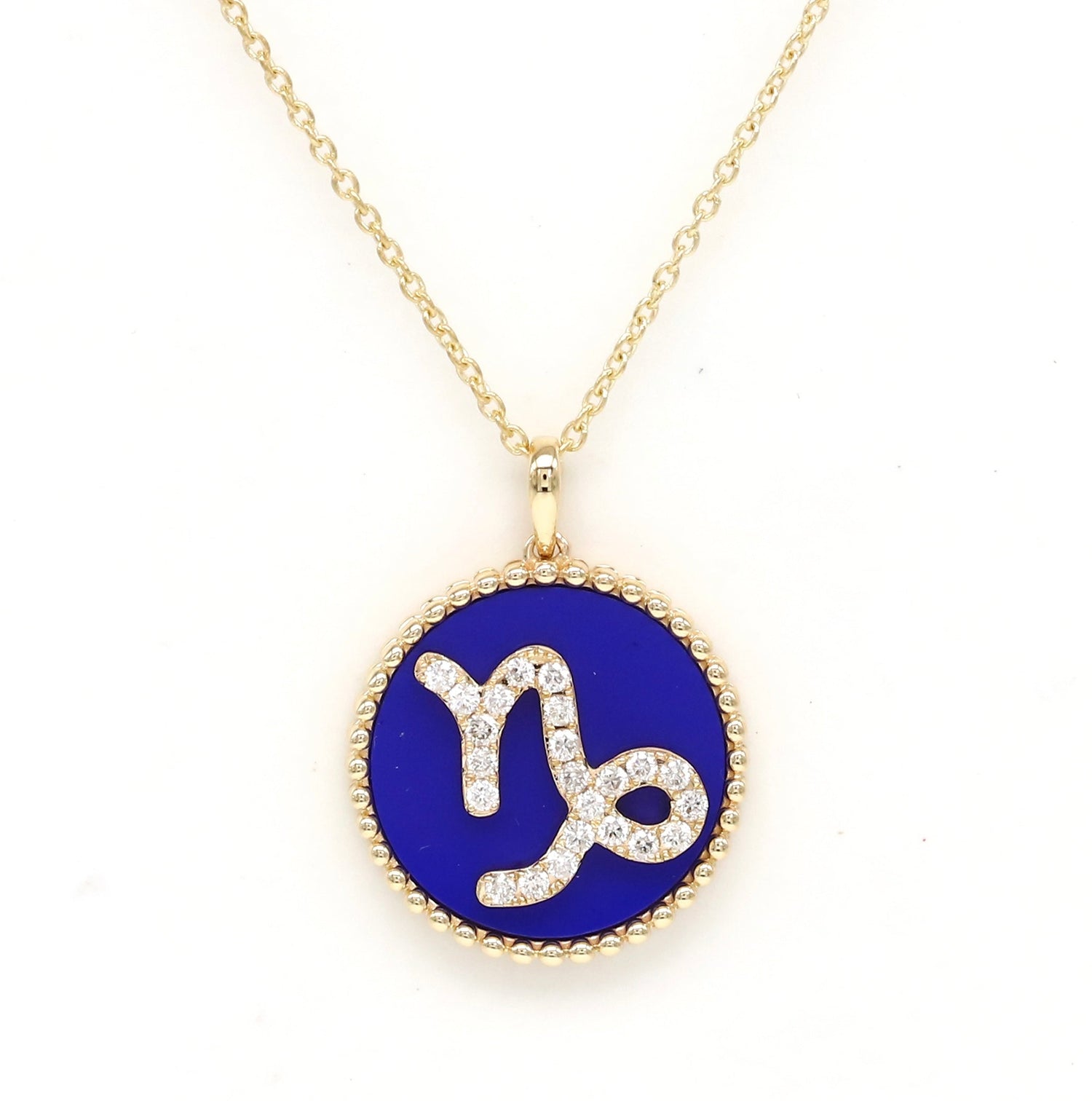 14K Gold Lapis & Diamond Capricorn Zodiac Medallion Medallion ALP-227Y-CAP.LP  - Abtin & Co.