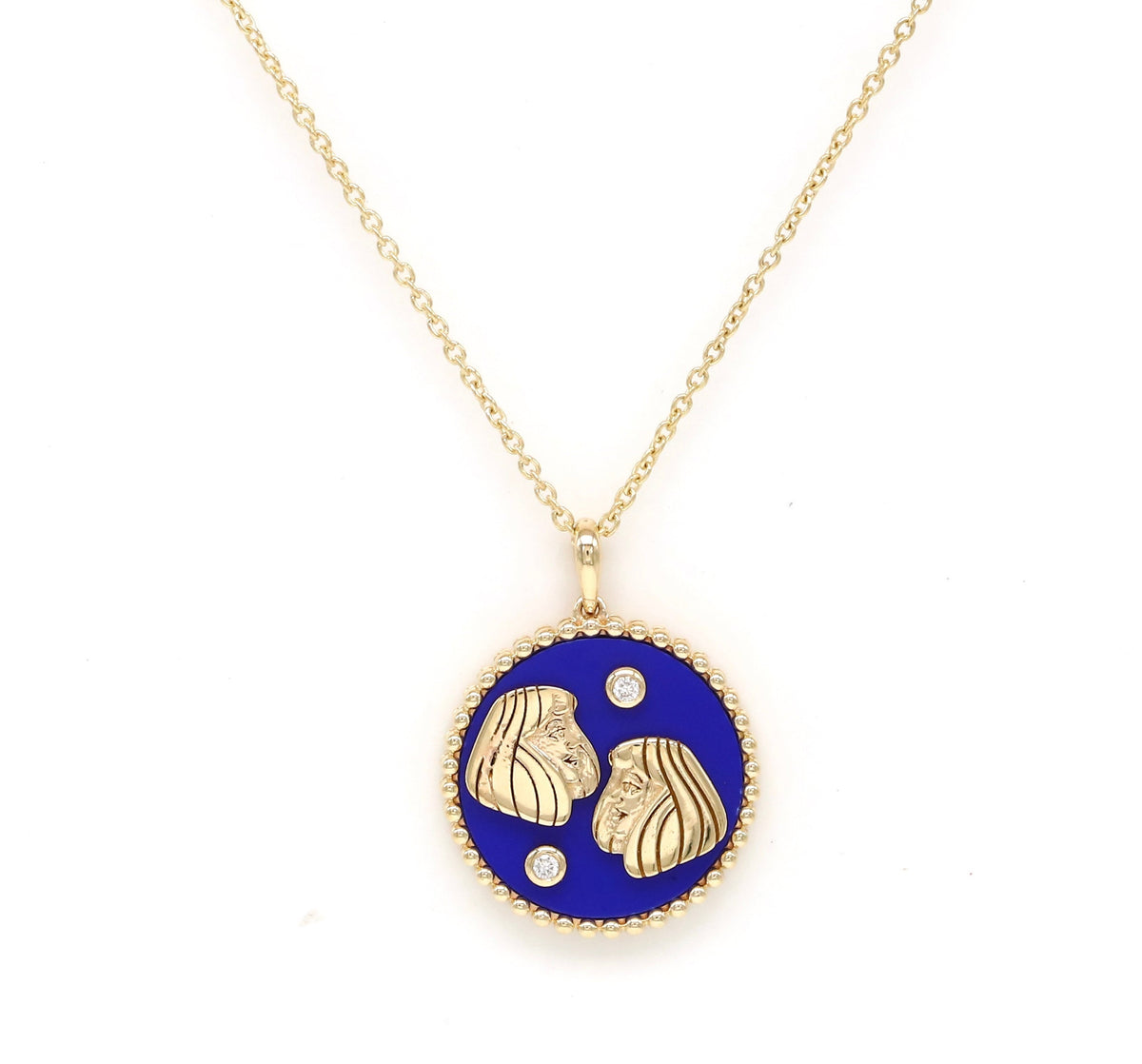 14K Gold Lapis & Diamond Gemini Horoscope Medallion Medallion ALP-225Y-GEM.LP  - Abtin & Co.