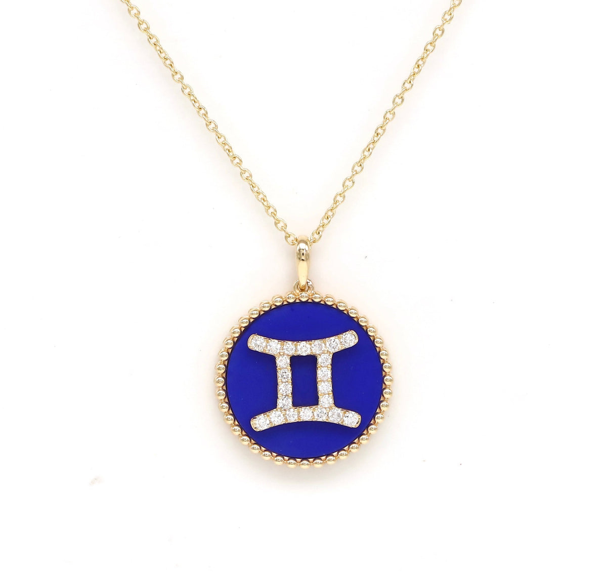 14K Gold Lapis & Diamond Gemini Zodiac Medallion Medallion   - Abtin & Co.