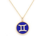 14K Gold Lapis & Diamond Gemini Zodiac Medallion Medallion   - Abtin & Co.
