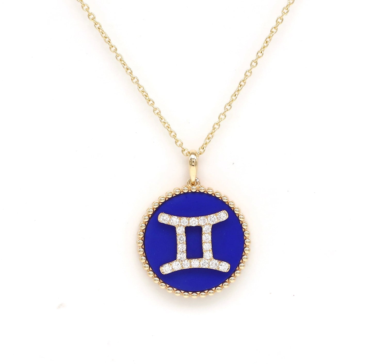 14K Gold Lapis & Diamond Gemini Zodiac Medallion Medallion   - Abtin & Co.