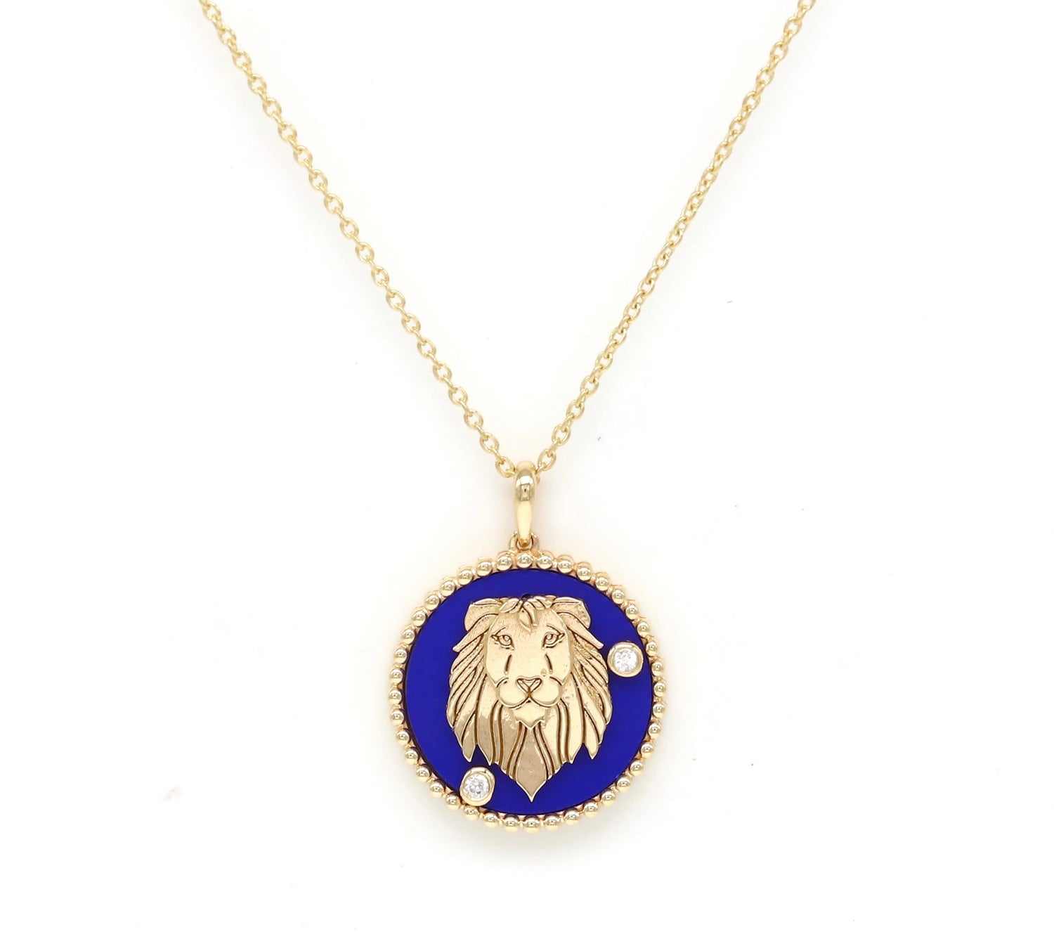 14K Gold Lapis & Diamond Leo Horoscope Medallion Medallion ALP-225Y-LEO.LP  - Abtin & Co.