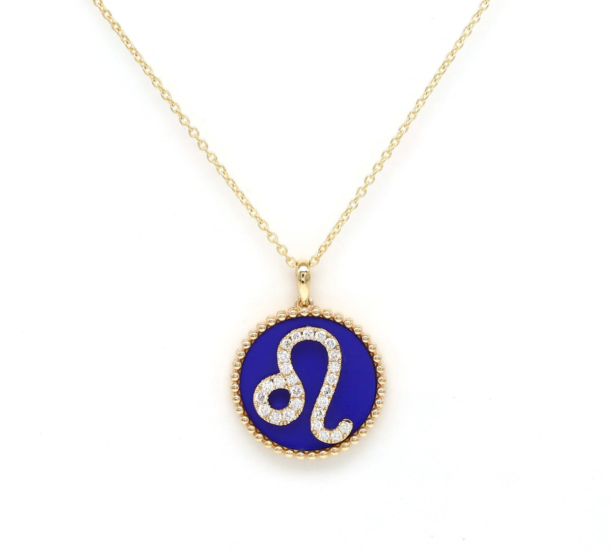 14K Gold Lapis & Diamond Leo Zodiac Medallion Medallion ALP-227Y-LEO.LP  - Abtin & Co.