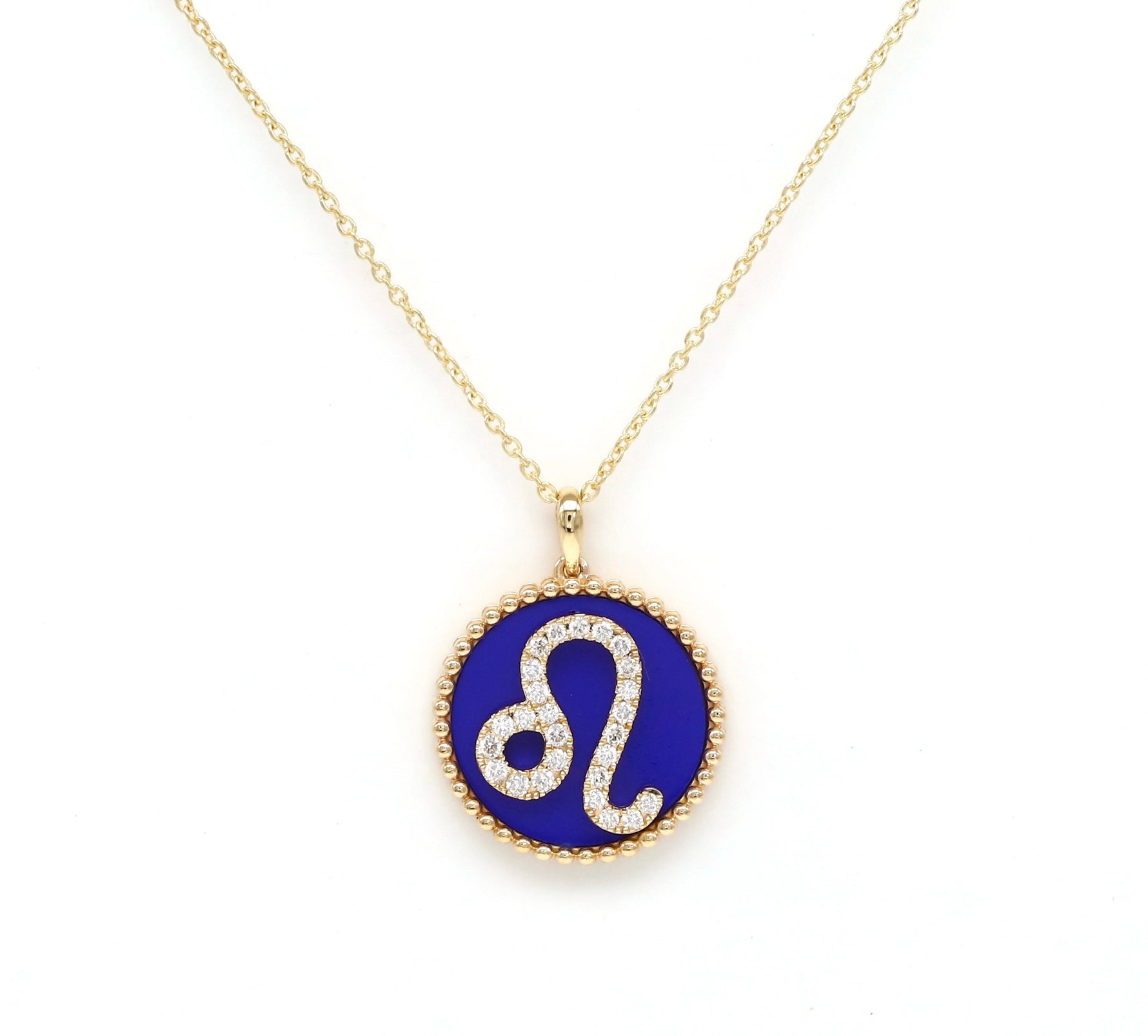 14K Gold Lapis & Diamond Leo Zodiac Medallion Medallion ALP-227Y-LEO.LP  - Abtin & Co.