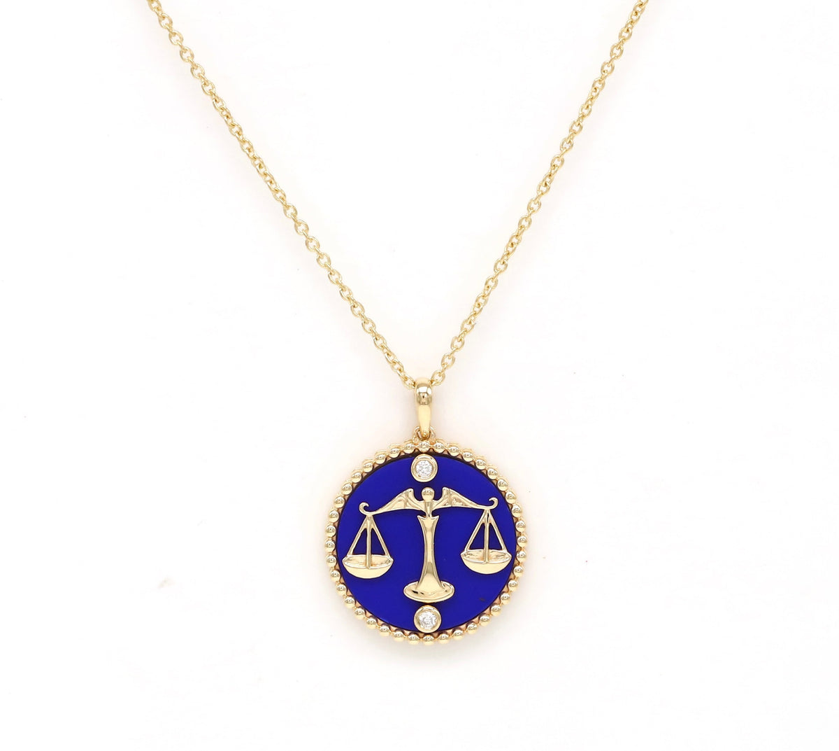 14K Gold Lapis & Diamond Libra Horoscope Medallion Medallion ALP-225Y-LIB.LP  - Abtin & Co.
