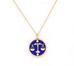 14K Gold Lapis & Diamond Libra Horoscope Medallion Medallion ALP-225Y-LIB.LP  - Abtin & Co.